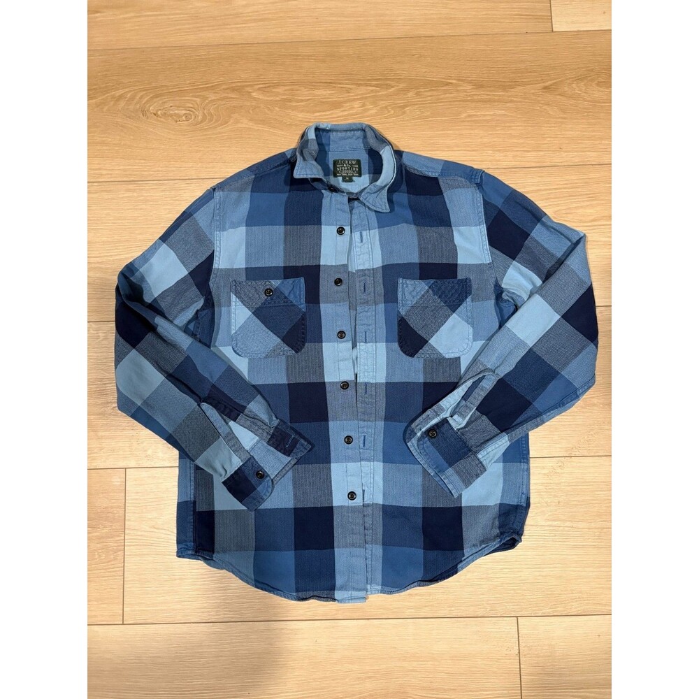 J. Crew Men's Flannel Shirt Blue Plaid Check Sporting Goods M 100% Cotton